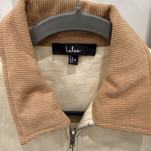 Lulus Cream Barn Jacket with Tan Ribbed Collar